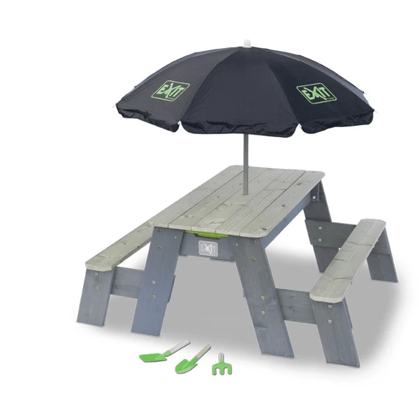 EXIT TOYS EXIT Aksent Zand-, Water- En Picknicktafel (2 Bankjes) Met Parasol En Tuingereedschap 2 EXIT TOYS EXIT Aksent Zand-, Water- En Picknicktafel (2 Bankjes) Met Parasol En Tuingereedschap - Afbeelding 2