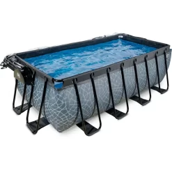 EXIT TOYS EXIT Frame Pool 4x2x1,22m (12v Sand Filter) - Grijs + Zonnedak -Kinderen Buitenspeelgoed exit frame pool 4x2x1 22m 12v sand filter grijs zonnedak a305964 2