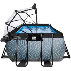 EXIT TOYS EXIT Frame Pool 4x2x1,22m (12v Sand Filter) - Grijs + Zonnedak -Kinderen Buitenspeelgoed exit frame pool 4x2x1 22m 12v sand filter grijs zonnedak a305964 4