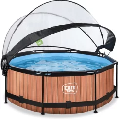 EXIT TOYS EXIT Frame Pool ø244x76cm (12v Cartridge Filterpomp) - Houten Look & Zonneda
