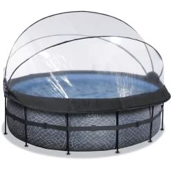 EXIT TOYS EXIT Frame Pool ø427x122cm (12v Sand Filter) - Grijs + Zonnedak + Warmtepomp