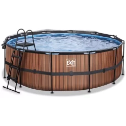 EXIT TOYS EXIT Frame Pool ø427x122cm (12v Sand Filter) - Houtlook + Zonnekap -Kinderen Buitenspeelgoed exit frame pool o427x122cm 12v sand filter houtlook zonnekap a305961 2