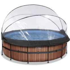 EXIT TOYS EXIT Frame Pool ø427x122cm (12v Sand Filter) - Houtoptiek + Zonnedak + Warmtepom