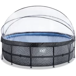EXIT TOYS EXIT Frame Pool ø488x122cm (12v Sand Filter) - Grijs + Zonnedak + Warmtepomp