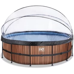 EXIT TOYS EXIT Frame Pool ø488x122cm (12v Sand Filter) - Houtoptiek + Zonnedak + Warmtepom