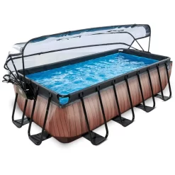 EXIT TOYS EXIT Wood Pool 400x200x100cm Met Afdekking, Sand Filter En Warmtepomp, Bruin