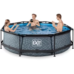 EXIT TOYS EXIT-zwembad Stone ø300x76cm Met Filterpomp - Grijs -Kinderen Buitenspeelgoed exit zwembad stone o300x76cm met filterpomp grijs a295721 2