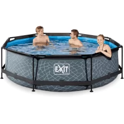 EXIT TOYS EXIT-zwembad Stone ø300x76cm Met Filterpomp - Grijs -Kinderen Buitenspeelgoed exit zwembad stone o300x76cm met filterpomp grijs a295721 3