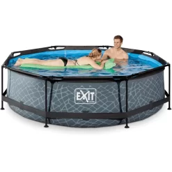EXIT TOYS EXIT-zwembad Stone ø300x76cm Met Filterpomp - Grijs -Kinderen Buitenspeelgoed exit zwembad stone o300x76cm met filterpomp grijs a295721 4