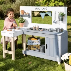 MUDDY BUDDY Speelkeuken Voor Buiten "Mud Café" Wit-wolkgrijs -Kinderen Buitenspeelgoed muddy buddy speelkeuken voor buiten mud cafe wit wolkgrijs a412715 2