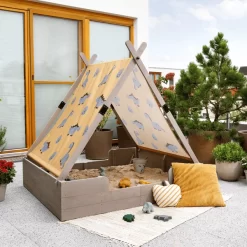 MUDDY BUDDY Zandbak Met Tent "Dino Lover" Warm Grijs -Kinderen Buitenspeelgoed muddy buddy zandbak met tent dino lover warm grijs a412731 4